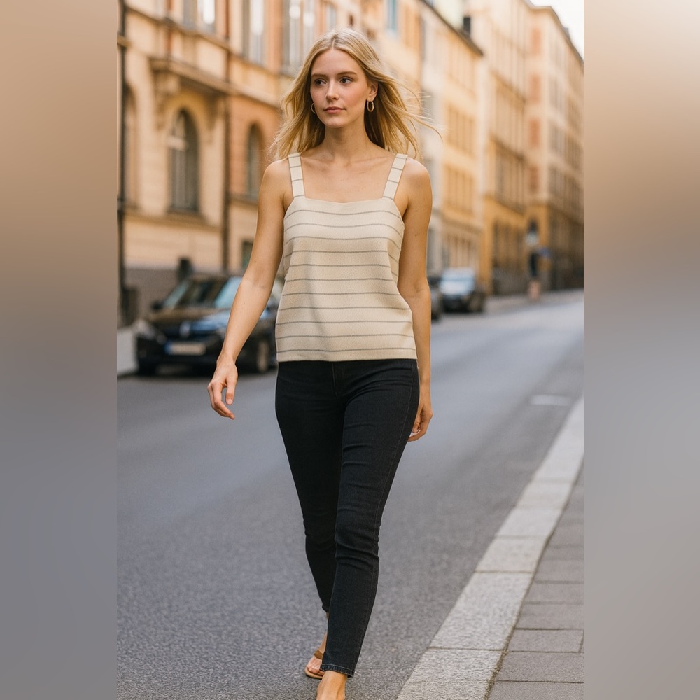 Fall $10 SALE🍂🍁
Albert Nipon Cream and Gray Striped Tank Top